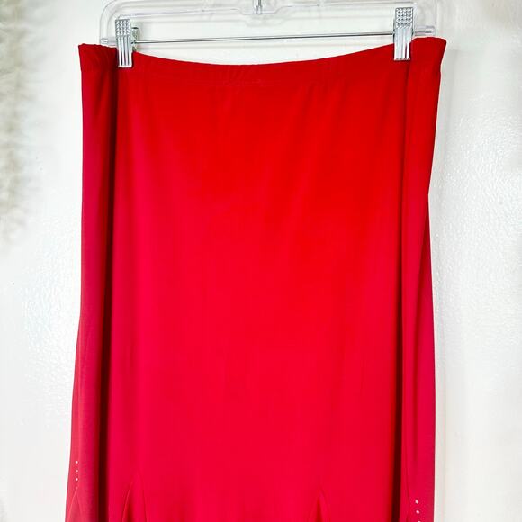 VTG 90s/Y2k Red Hot Chrome Rhinestone Studded Latin Mermaid Tango Midi Skirt 2XL - Picture 7 of 11